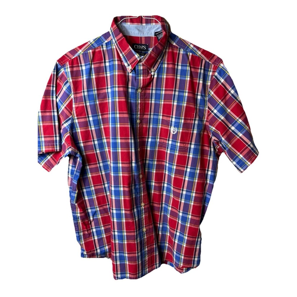 Chaps Men’s Shirt XXL Red And Blue Check Short Sleeve Pocket